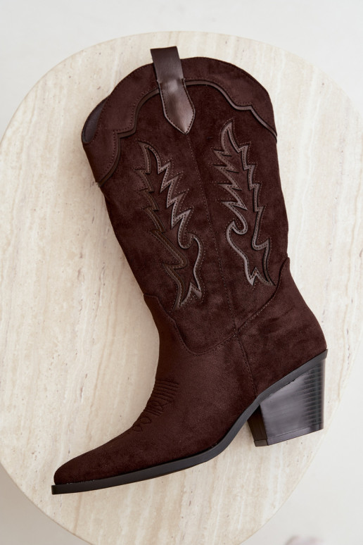 Chocolade faux suede cowboylaarzen met hakken Jarissa
