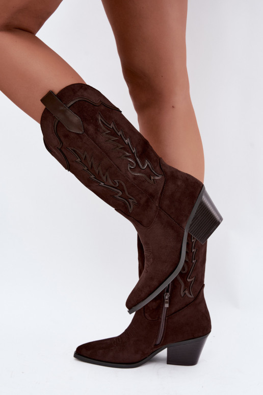 Chocolade faux suede cowboylaarzen met hakken Jarissa