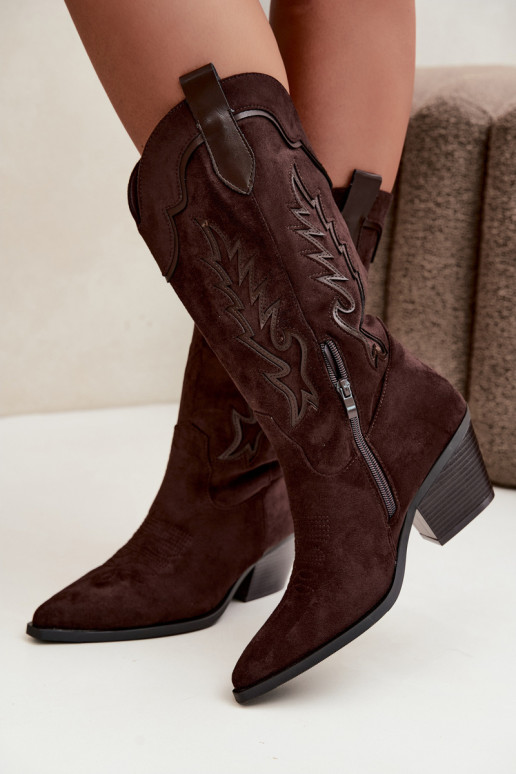 Chocolade faux suede cowboylaarzen met hakken Jarissa