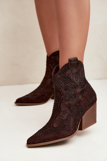 Cowboystijl Enkellaarsjes in Zwart met Versieringen in Chocoladekleur Selden 2