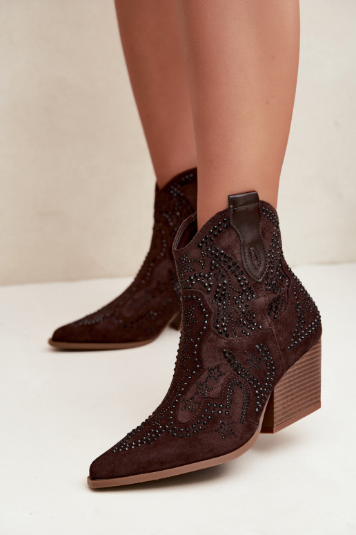 Cowboystijl Enkellaarsjes in Zwart met Versieringen in Chocoladekleur Selden