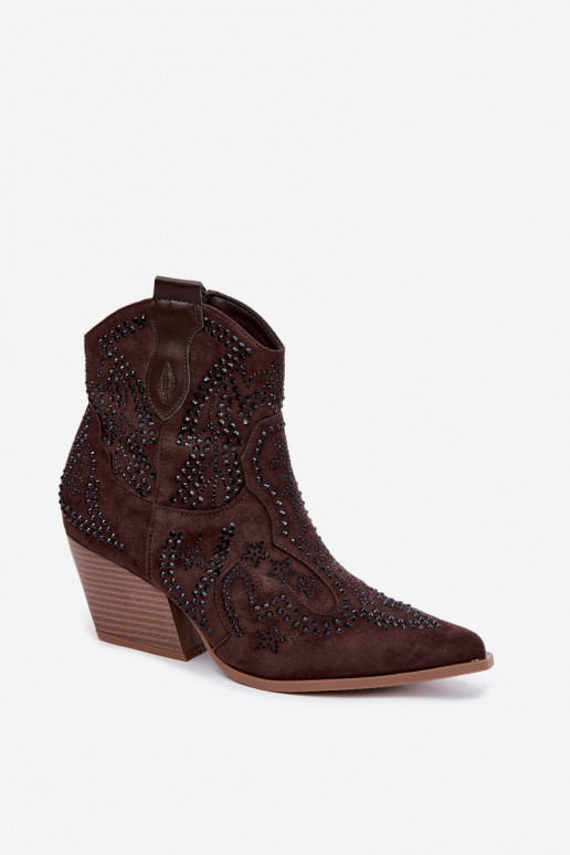 Cowboystijl Enkellaarsjes in Zwart met Versieringen in Chocoladekleur Selden
