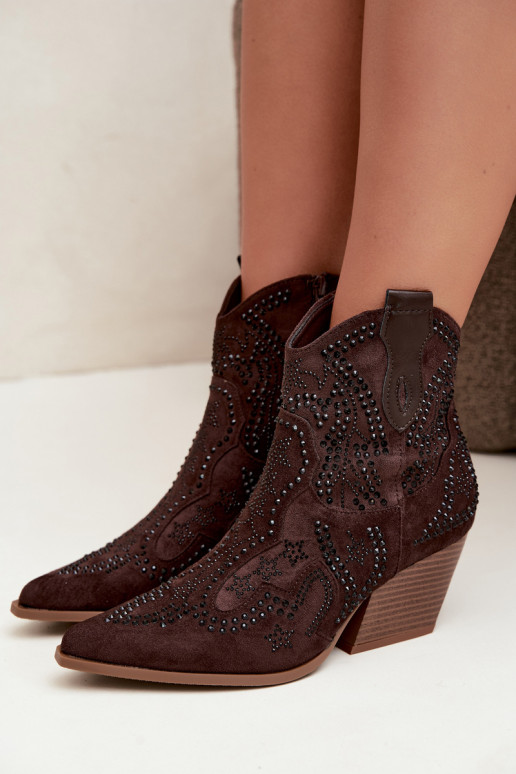 Cowboystijl Enkellaarsjes in Zwart met Versieringen in Chocoladekleur Selden