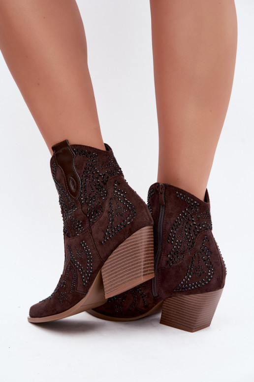 Cowboystijl Enkellaarsjes in Zwart met Versieringen in Chocoladekleur Selden