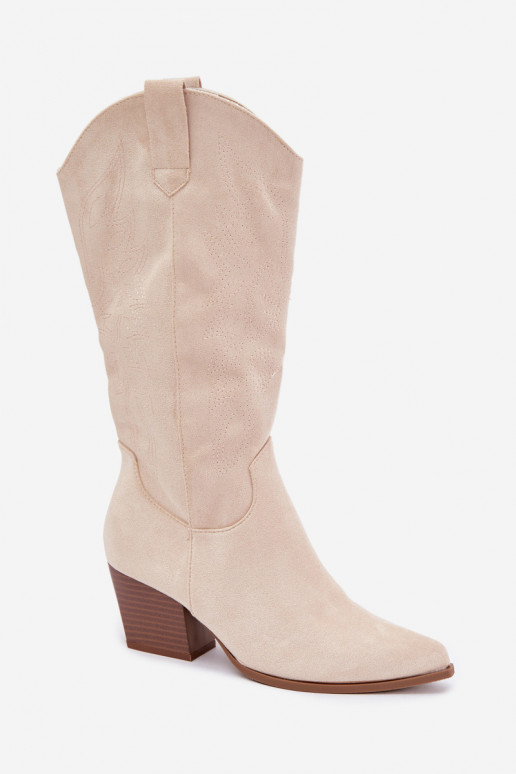 Lange Cowboystijl Laarzen met Hakken in Ivoorkleur Hartley