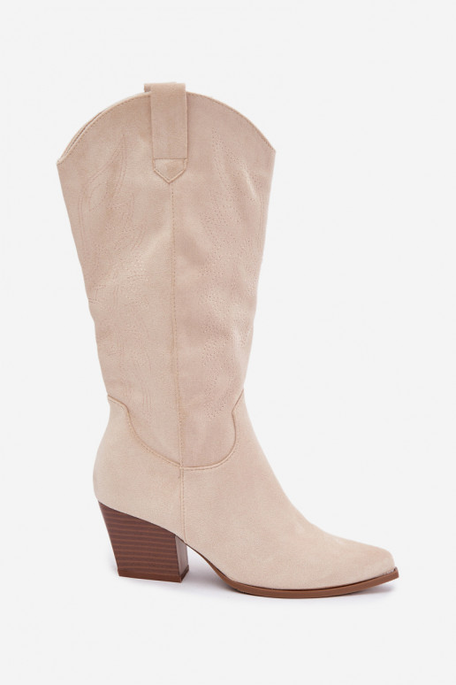 Lange Cowboystijl Laarzen met Hakken in Ivoorkleur Hartley
