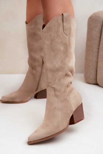 Lange Cowboystijl Laarzen met Hakken in Khakikleur Hartley 2