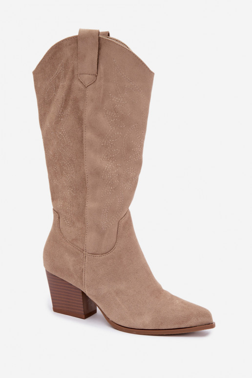 Lange Cowboystijl Laarzen met Hakken in Khakikleur Hartley