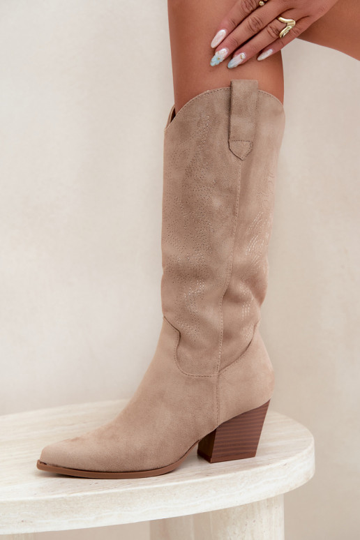 Lange Cowboystijl Laarzen met Hakken in Khakikleur Hartley