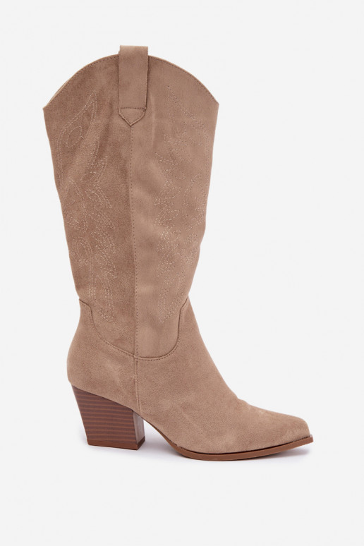 Lange Cowboystijl Laarzen met Hakken in Khakikleur Hartley