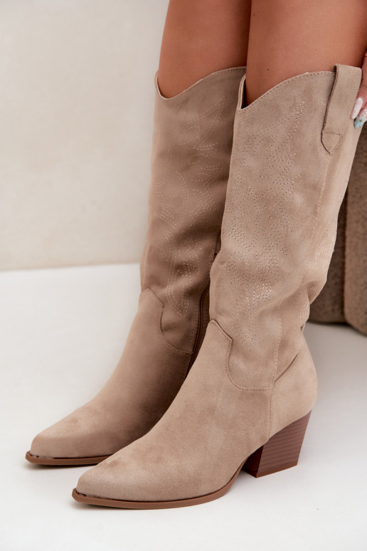 Lange Cowboystijl Laarzen met Hakken in Khakikleur Hartley