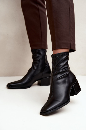 Dames Enkellaarsjes met Hak Type Klocek van Faux Leather in Zwarte kleur Rosley