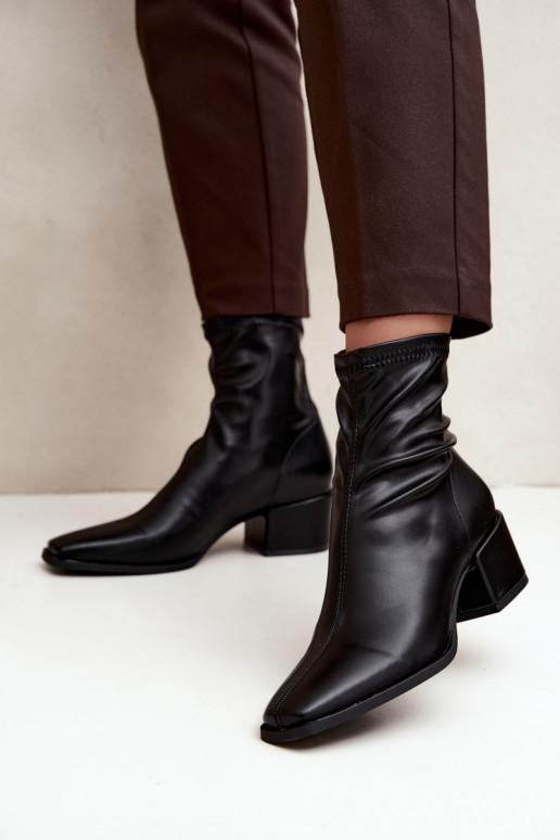 Dames Enkellaarsjes met Hak Type Klocek van Faux Leather in Zwarte kleur Rosley