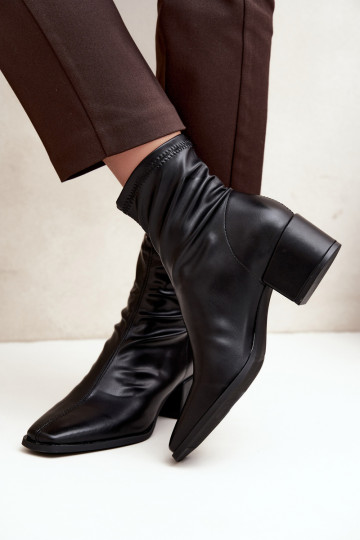 Dames Enkellaarsjes met Hak Type Klocek van Faux Leather in Zwarte kleur Rosley 2