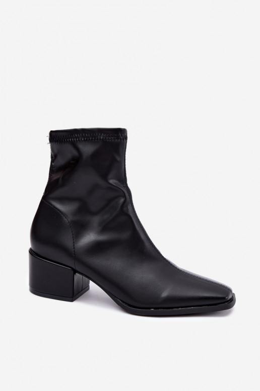 Dames Enkellaarsjes met Hak Type Klocek van Faux Leather in Zwarte kleur Rosley