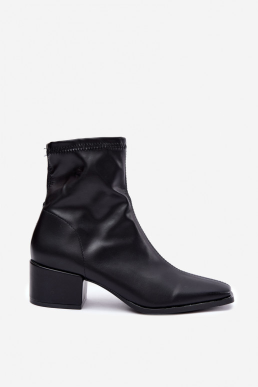 Dames Enkellaarsjes met Hak Type Klocek van Faux Leather in Zwarte kleur Rosley