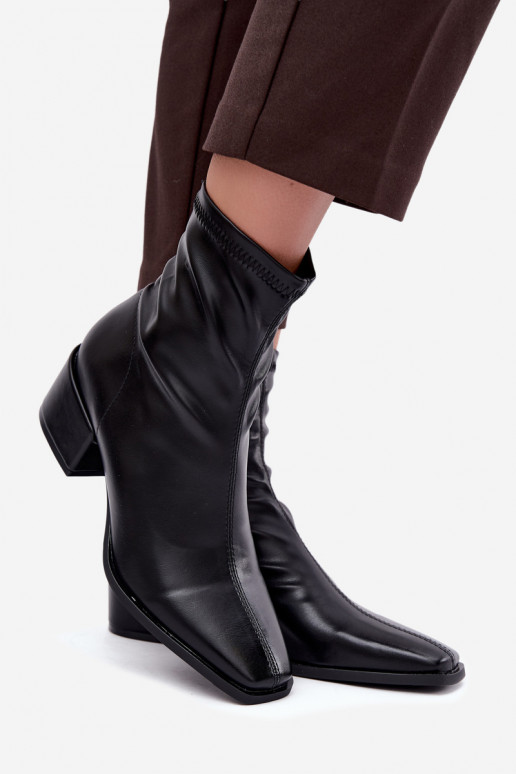 Dames Enkellaarsjes met Hak Type Klocek van Faux Leather in Zwarte kleur Rosley