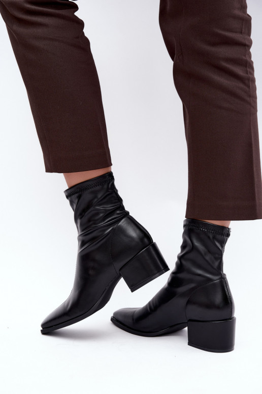 Dames Enkellaarsjes met Hak Type Klocek van Faux Leather in Zwarte kleur Rosley