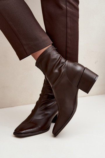 Dames Enkellaarsjes met Hak Type Klocek van Faux Leather in Chocoladekleur Rosley
