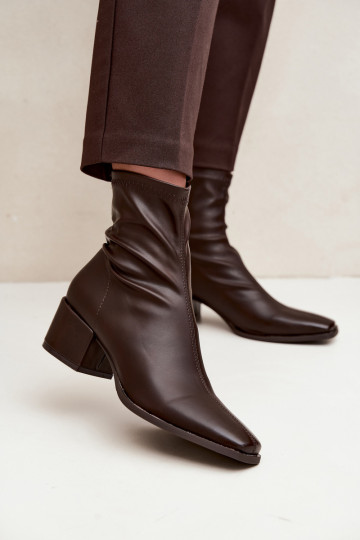 Dames Enkellaarsjes met Hak Type Klocek van Faux Leather in Chocoladekleur Rosley 2
