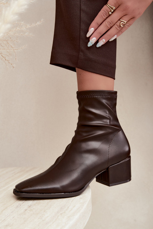 Dames Enkellaarsjes met Hak Type Klocek van Faux Leather in Chocoladekleur Rosley