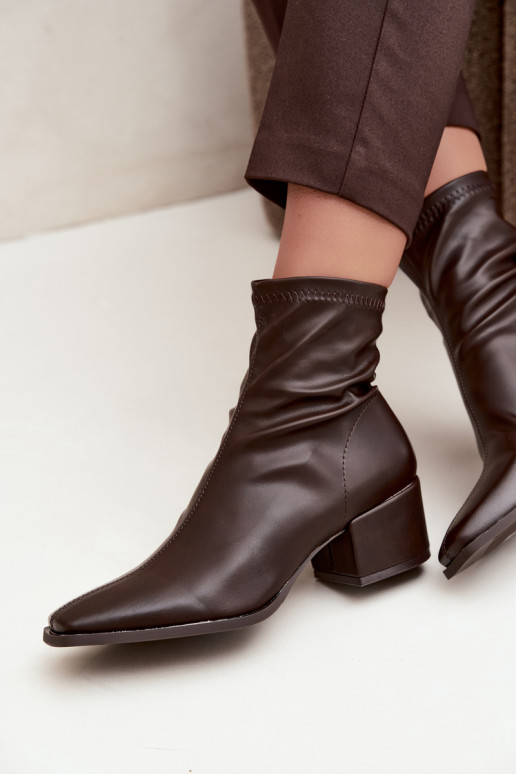 Dames Enkellaarsjes met Hak Type Klocek van Faux Leather in Chocoladekleur Rosley