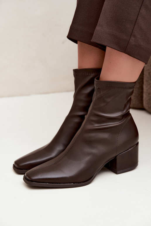 Dames Enkellaarsjes met Hak Type Klocek van Faux Leather in Chocoladekleur Rosley