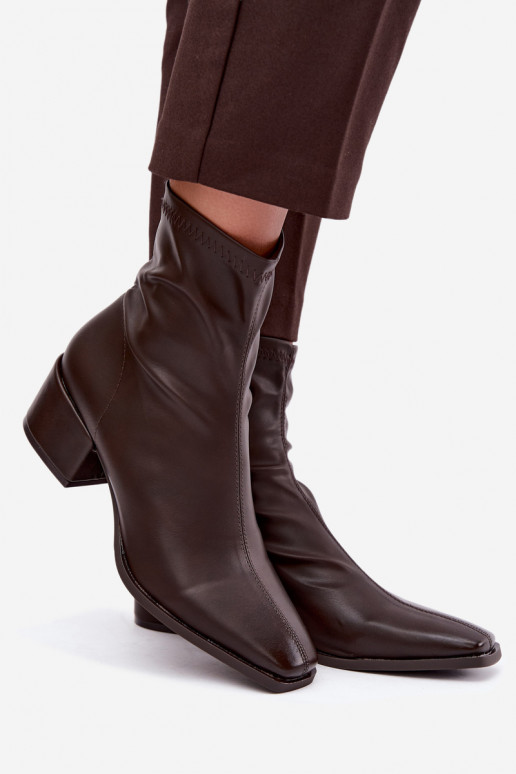 Dames Enkellaarsjes met Hak Type Klocek van Faux Leather in Chocoladekleur Rosley