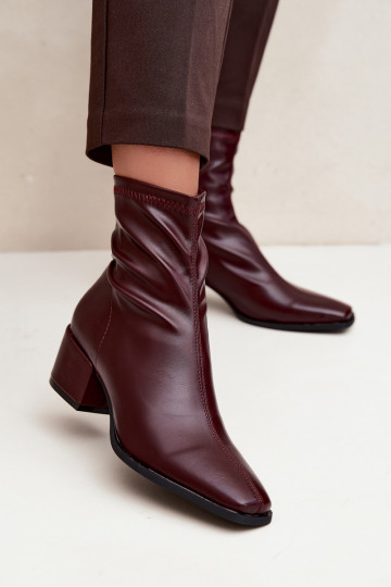 Dames Enkellaarsjes met Hak Type Klocek van Faux Leather in Bordeauxkleur Rosley 2