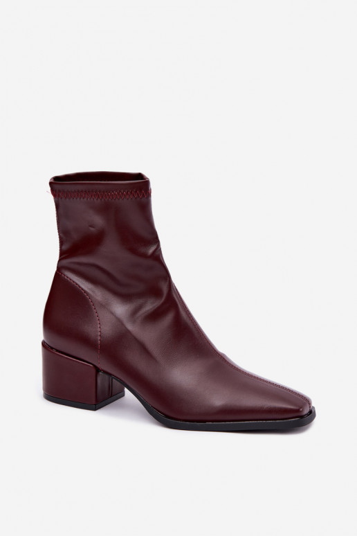 Dames Enkellaarsjes met Hak Type Klocek van Faux Leather in Bordeauxkleur Rosley