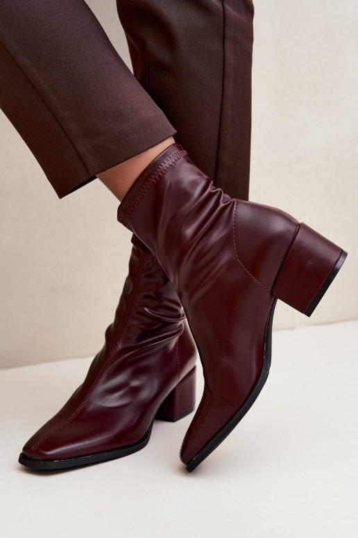 Dames Enkellaarsjes met Hak Type Klocek van Faux Leather in Bordeauxkleur Rosley