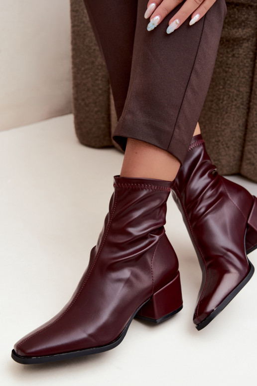 Dames Enkellaarsjes met Hak Type Klocek van Faux Leather in Bordeauxkleur Rosley