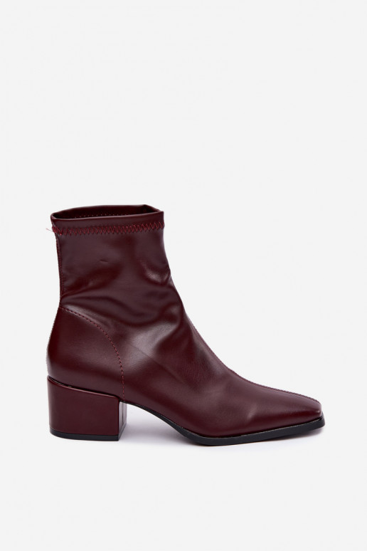 Dames Enkellaarsjes met Hak Type Klocek van Faux Leather in Bordeauxkleur Rosley