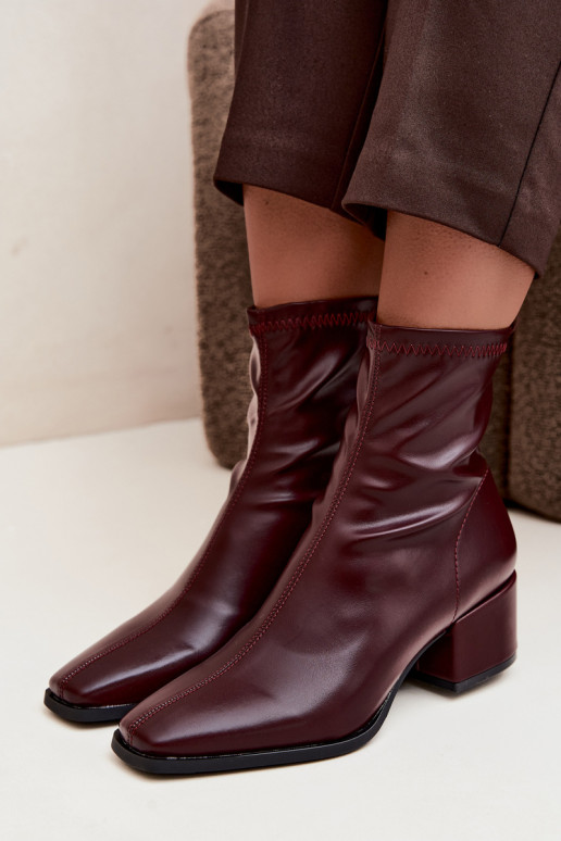 Dames Enkellaarsjes met Hak Type Klocek van Faux Leather in Bordeauxkleur Rosley