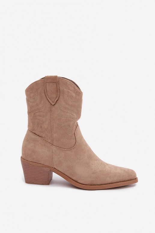 gevoerd cowboy-stijl enkellaarsjes met hak in zandkleur Corlie