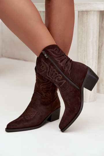 gevoerd cowboy-stijl enkellaarsjes met hak in chocoladekleur Corlie