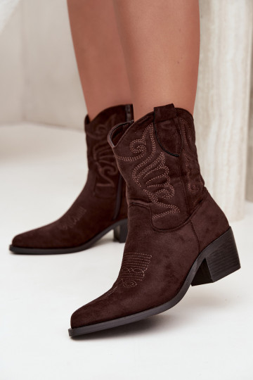 gevoerd cowboy-stijl enkellaarsjes met hak in chocoladekleur Corlie 2