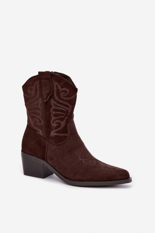 gevoerd cowboy-stijl enkellaarsjes met hak in chocoladekleur Corlie