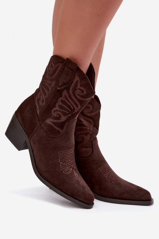 gevoerd cowboy-stijl enkellaarsjes met hak in chocoladekleur Corlie