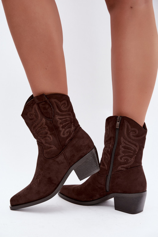 gevoerd cowboy-stijl enkellaarsjes met hak in chocoladekleur Corlie