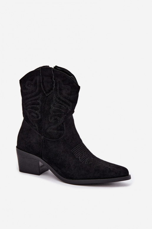 gevoerd cowboy-stijl enkellaarsjes met hak in zwarte kleur Corlie