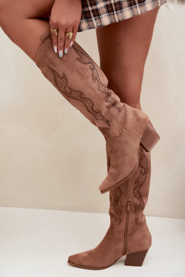lange cowboy-stijl laarzen met decoratie op de schacht in bruine kleur Greyla 2
