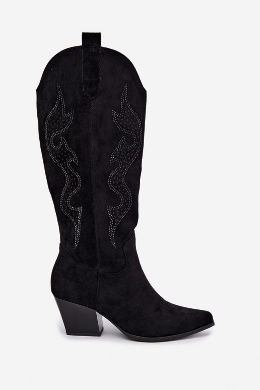 lange cowboy-stijl laarzen met decoratie op de schacht in zwarte kleur Greyla
