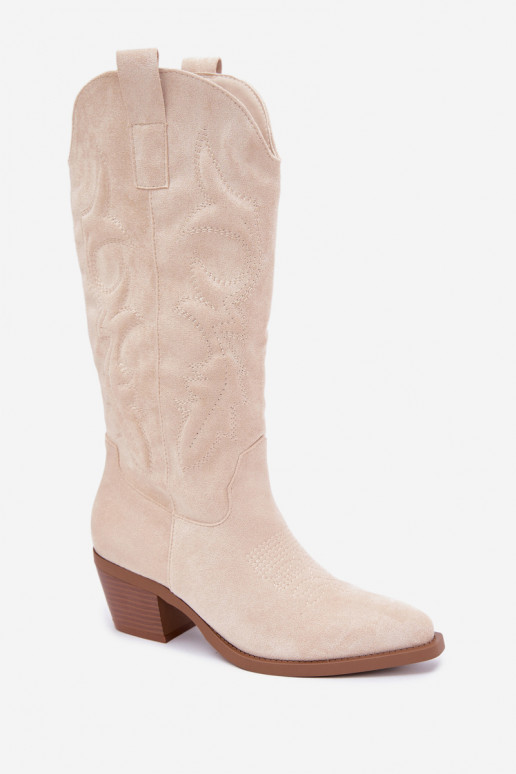 lange cowboy-stijl laarzen met hak in ivoorkleur INesly