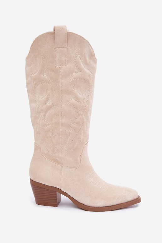 lange cowboy-stijl laarzen met hak in ivoorkleur INesly