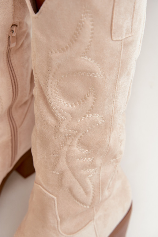 lange cowboy-stijl laarzen met hak in ivoorkleur INesly