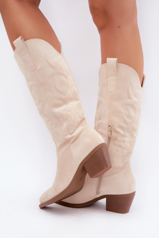 lange cowboy-stijl laarzen met hak in ivoorkleur INesly