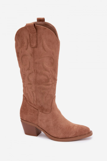 lange cowboy-stijl laarzen met hak in bruine kleur INesly 2