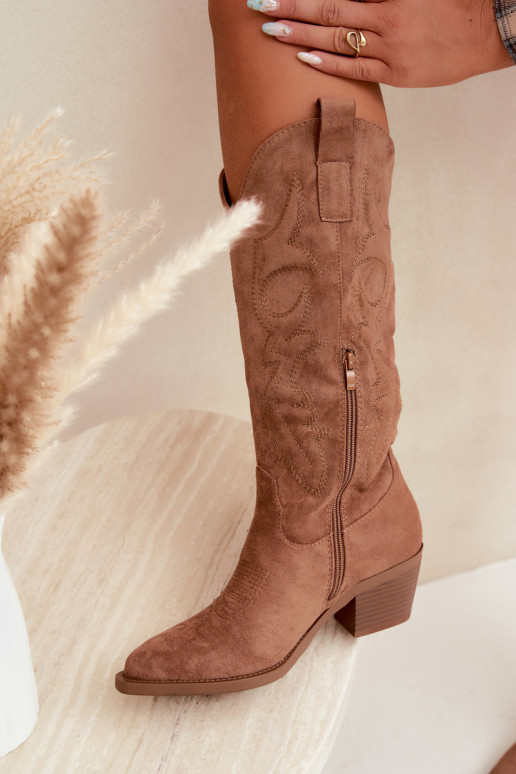 lange cowboy-stijl laarzen met hak in bruine kleur INesly