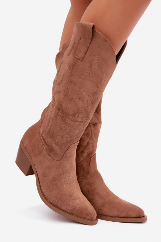 lange cowboy-stijl laarzen met hak in bruine kleur INesly